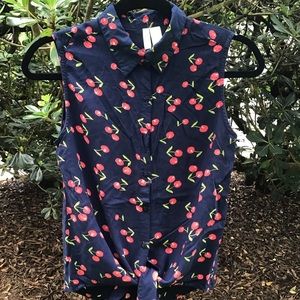 Japna Crop Top Front Button and Tie - Cherry